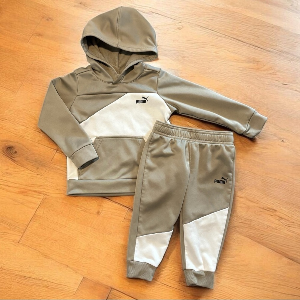 Puma Tan Baby Boy Stylish Hoodie & Pants Track Suit Set 24mo Athletic Spring